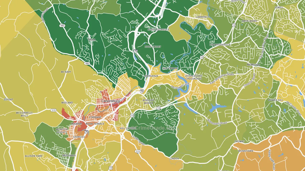 Canonsburg, PA Map of Vandalism Rates
