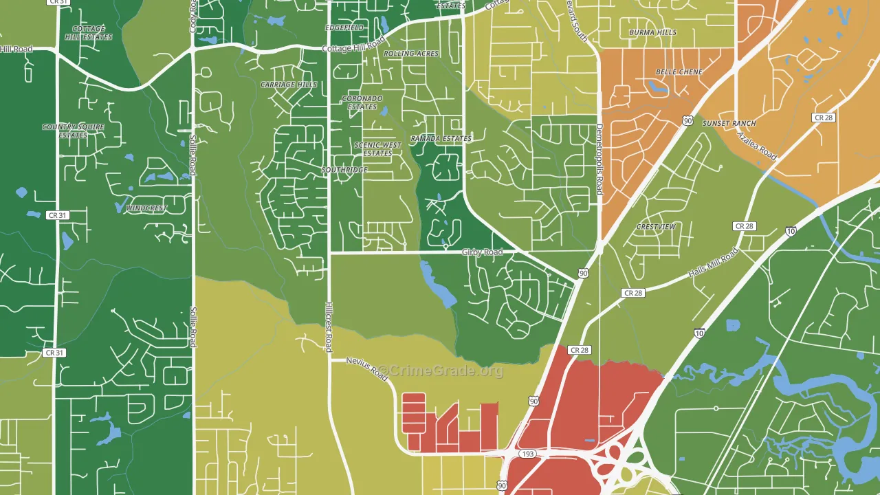 Canterbury, Mobile, AL Map of Vandalism Rates