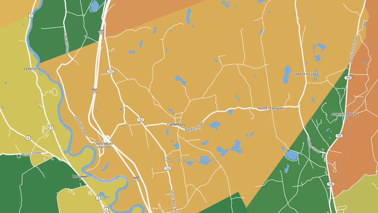 Canterbury, NH Map of Vandalism Rates