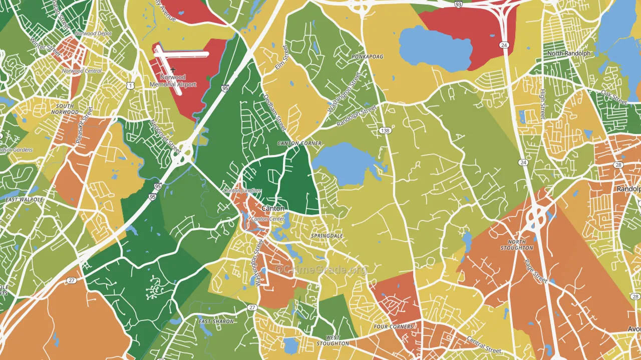 Canton, MA Map of Vandalism Rates