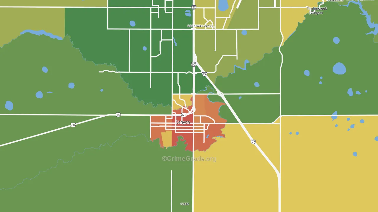 Canyon, TX Map of Vandalism Rates