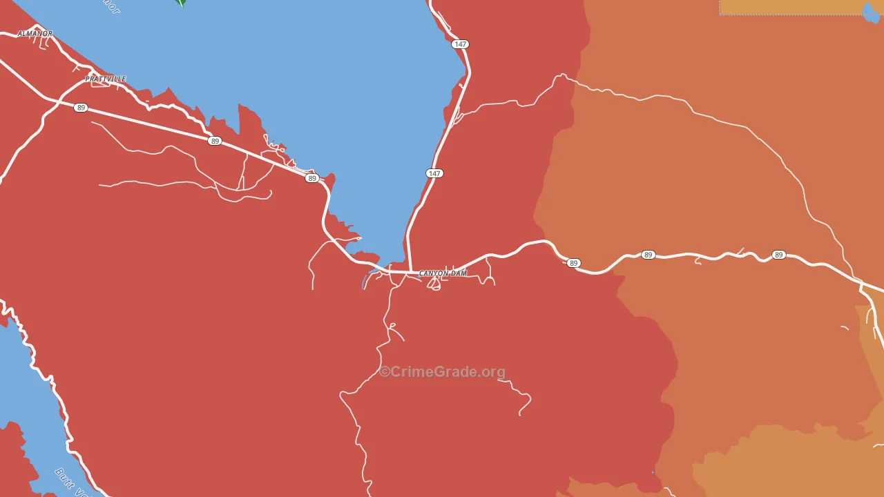 Canyondam, CA Map of Vandalism Rates