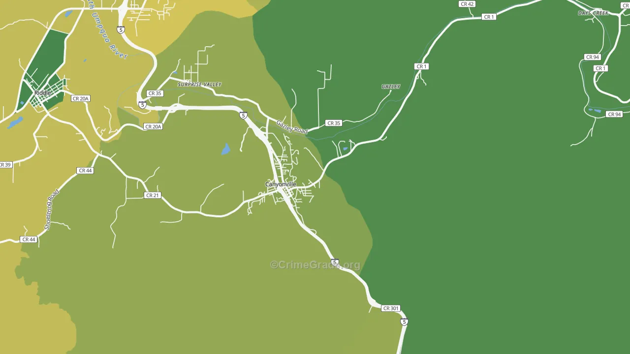Canyonville, OR Map of Vandalism Rates