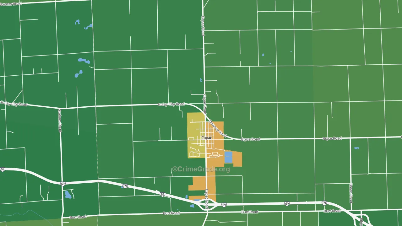 Capac, MI Map of Vandalism Rates