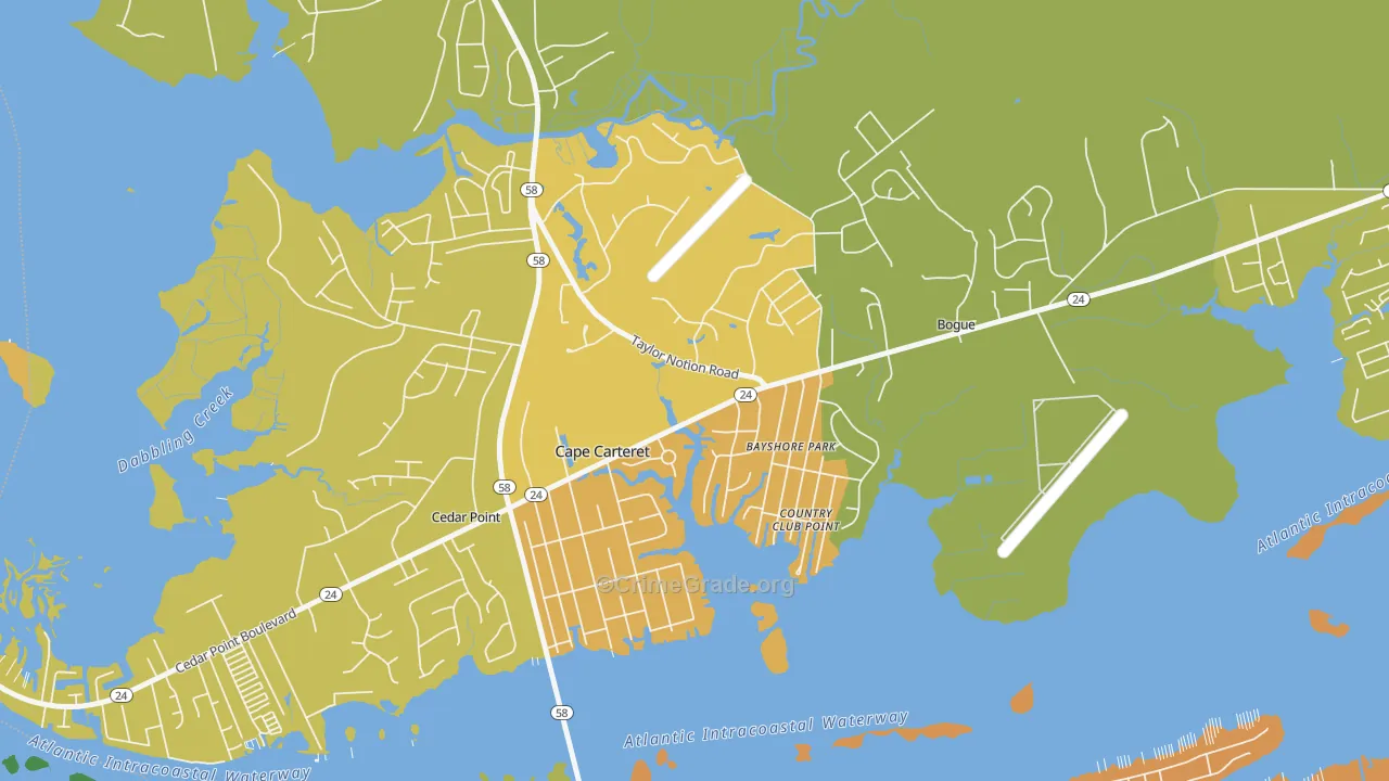 Cape Carteret, NC Map of Vandalism Rates