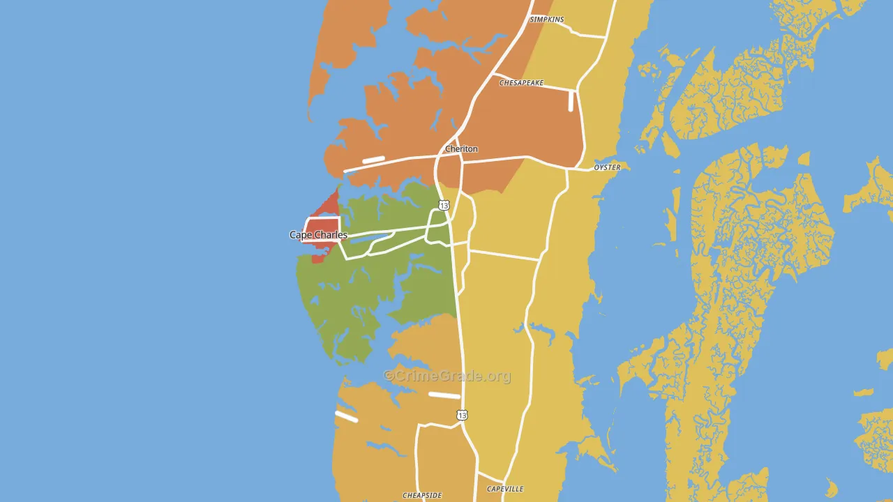 Cape Charles, VA Map of Vandalism Rates