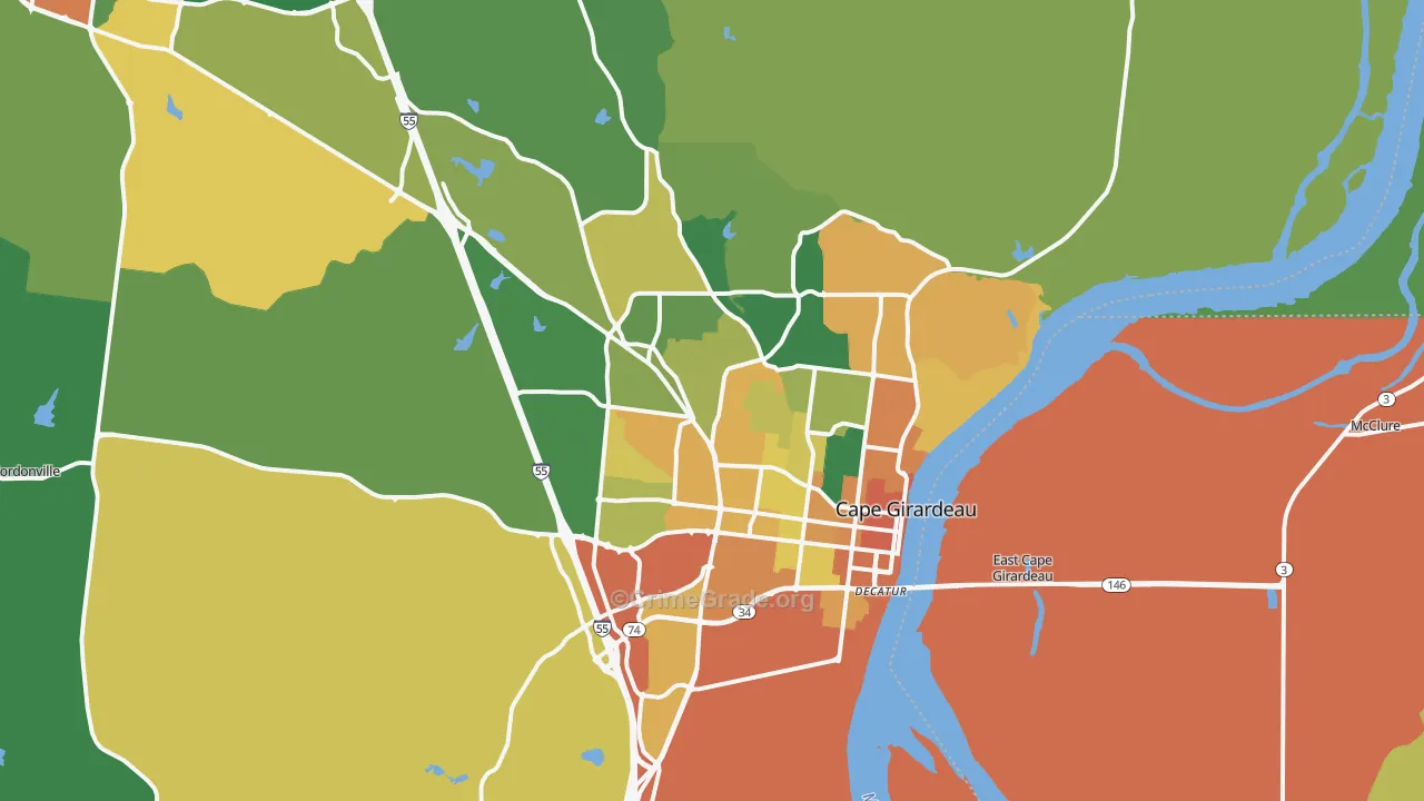 Cape Girardeau, MO Map of Vandalism Rates