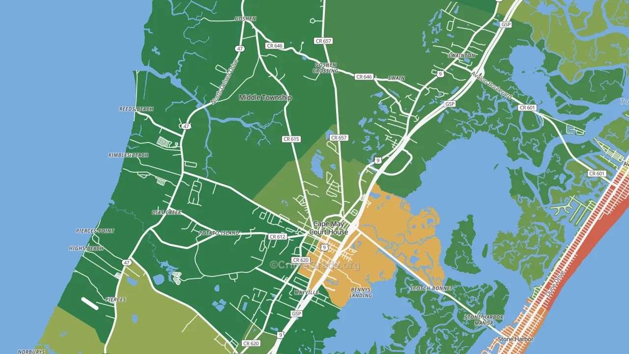 Cape May Court House, NJ Map of Vandalism Rates