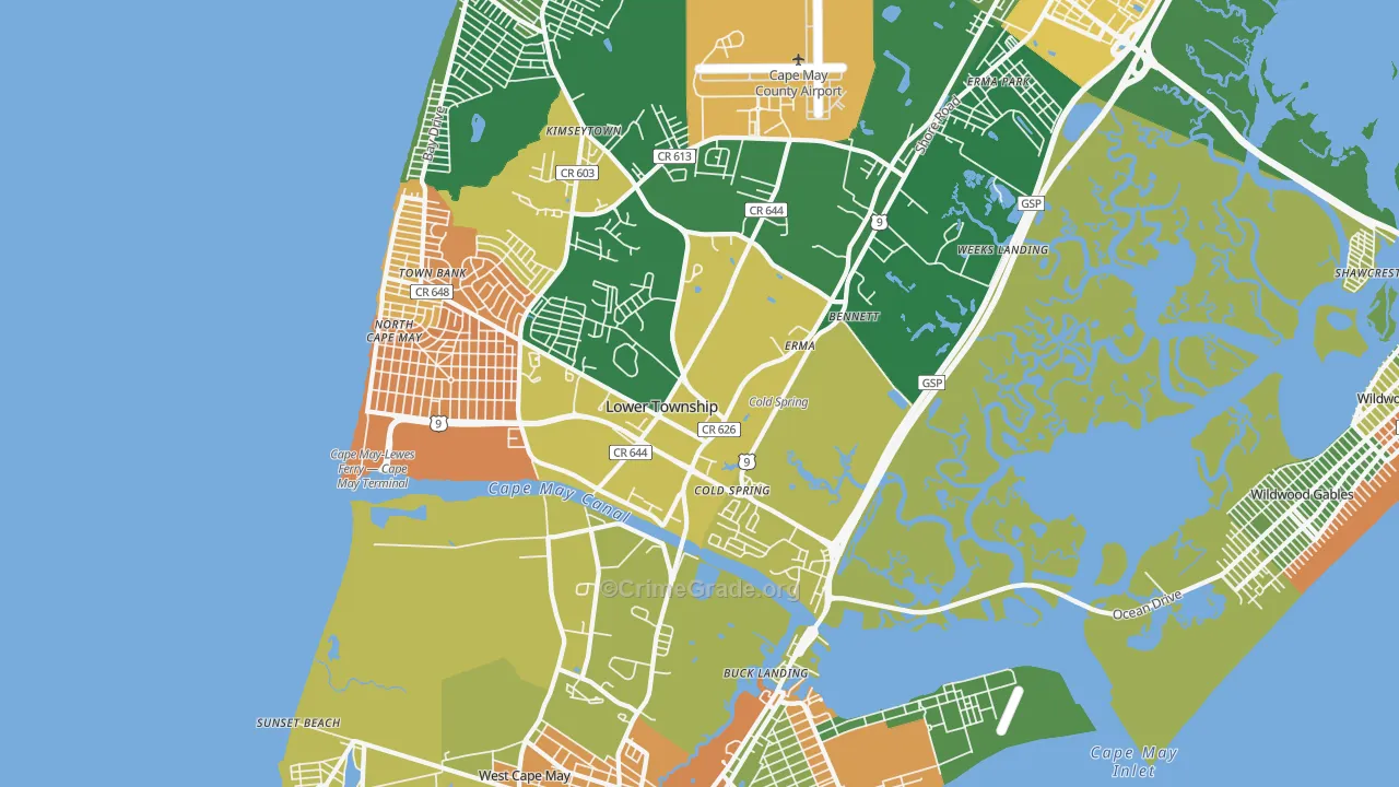 Cape May, NJ Map of Vandalism Rates