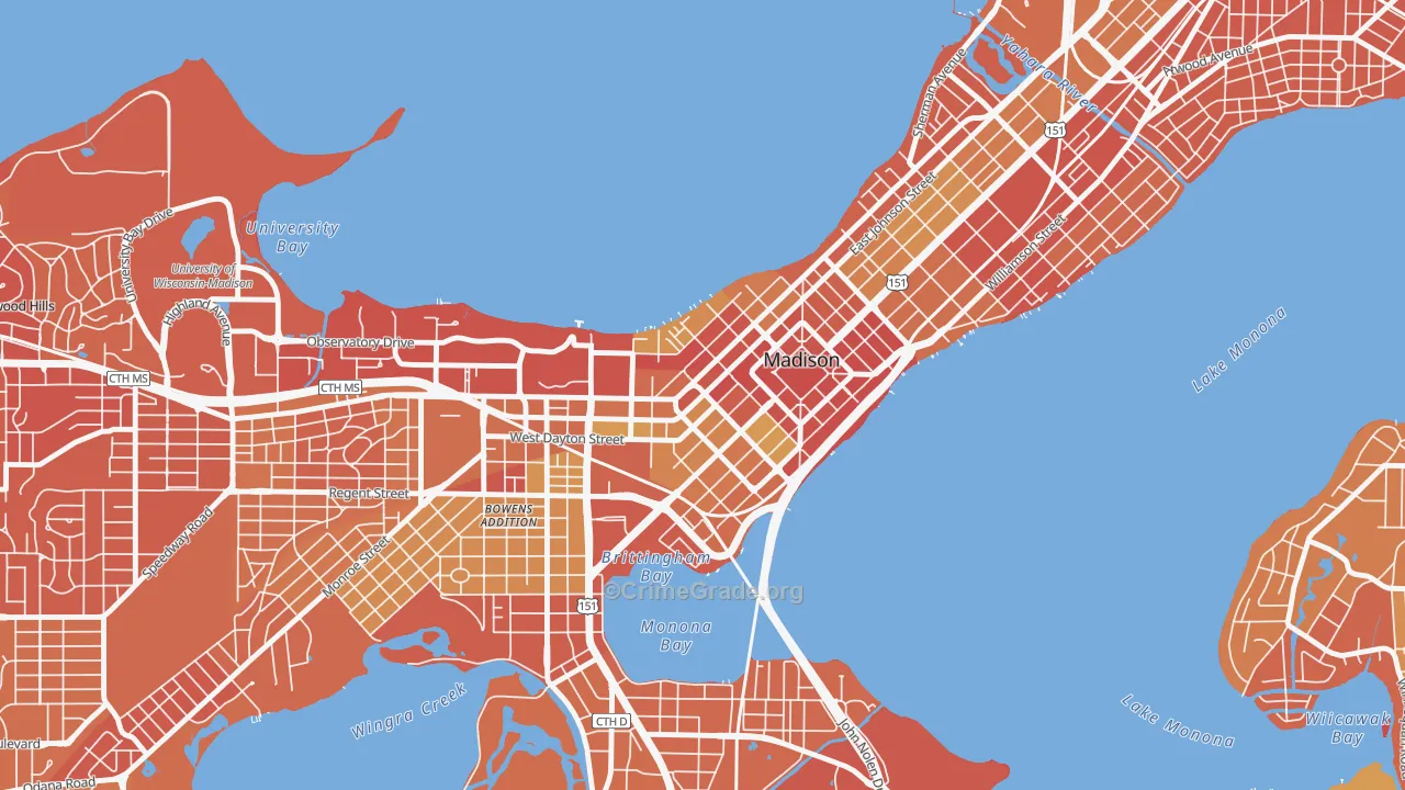 Capitol, Madison, WI Map of Vandalism Rates