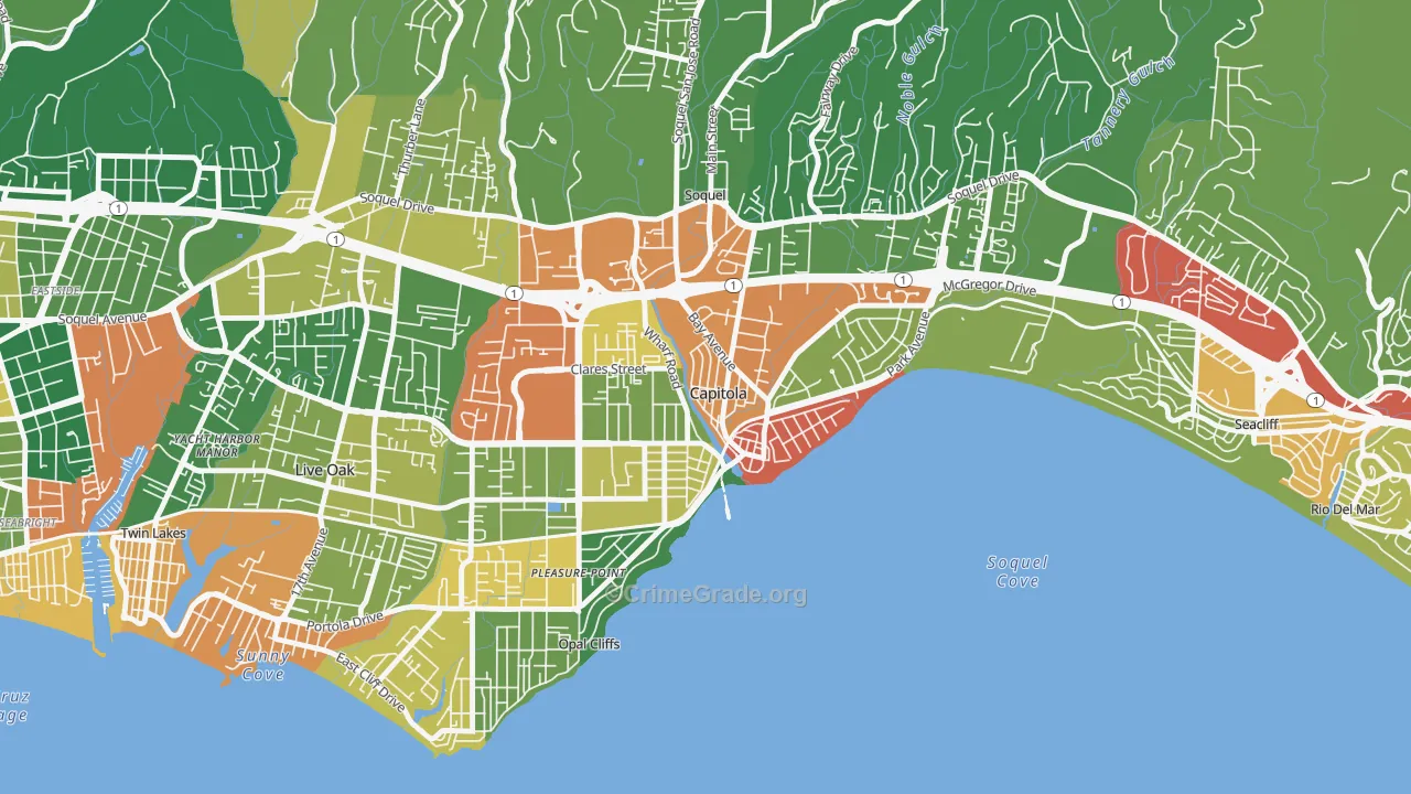 Capitola, CA Map of Vandalism Rates