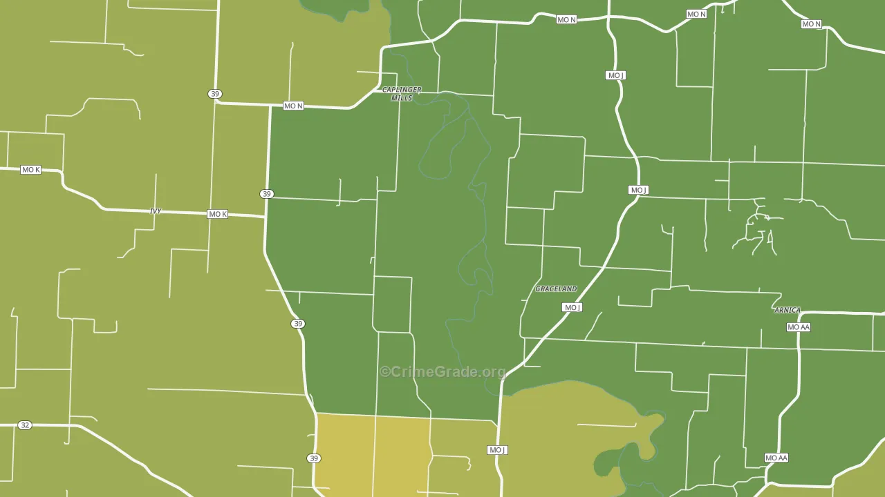 Caplinger Mills, MO Map of Vandalism Rates