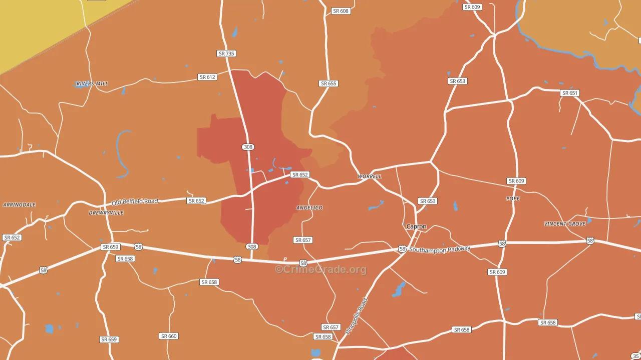 Capron, VA Map of Vandalism Rates
