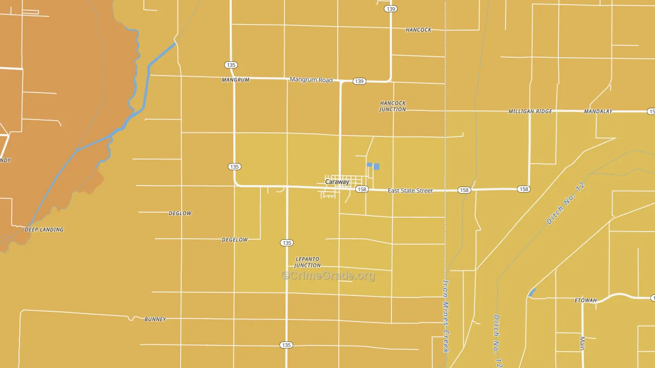 Caraway, AR Map of Vandalism Rates