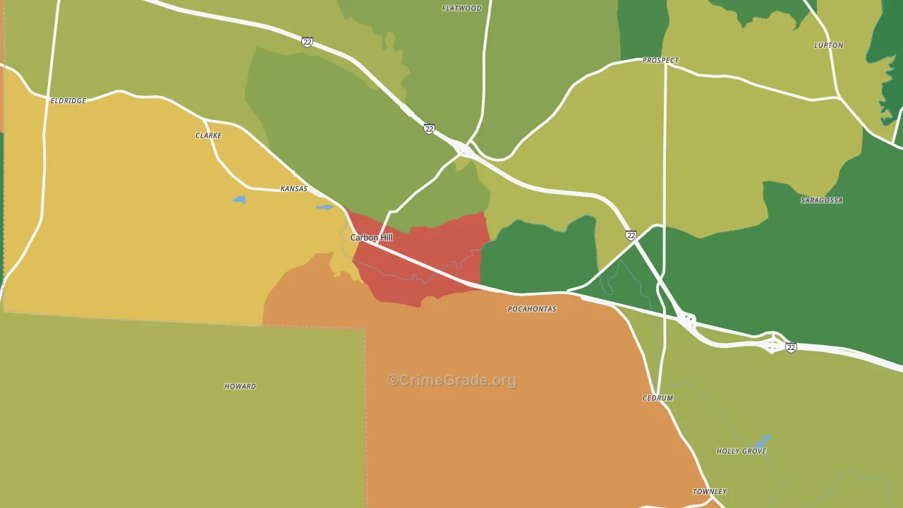 Carbon Hill, AL Map of Vandalism Rates