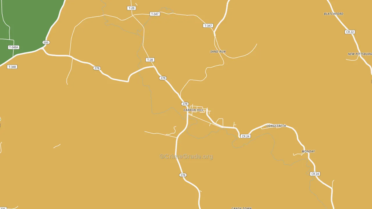 Carbon Hill, OH Map of Vandalism Rates