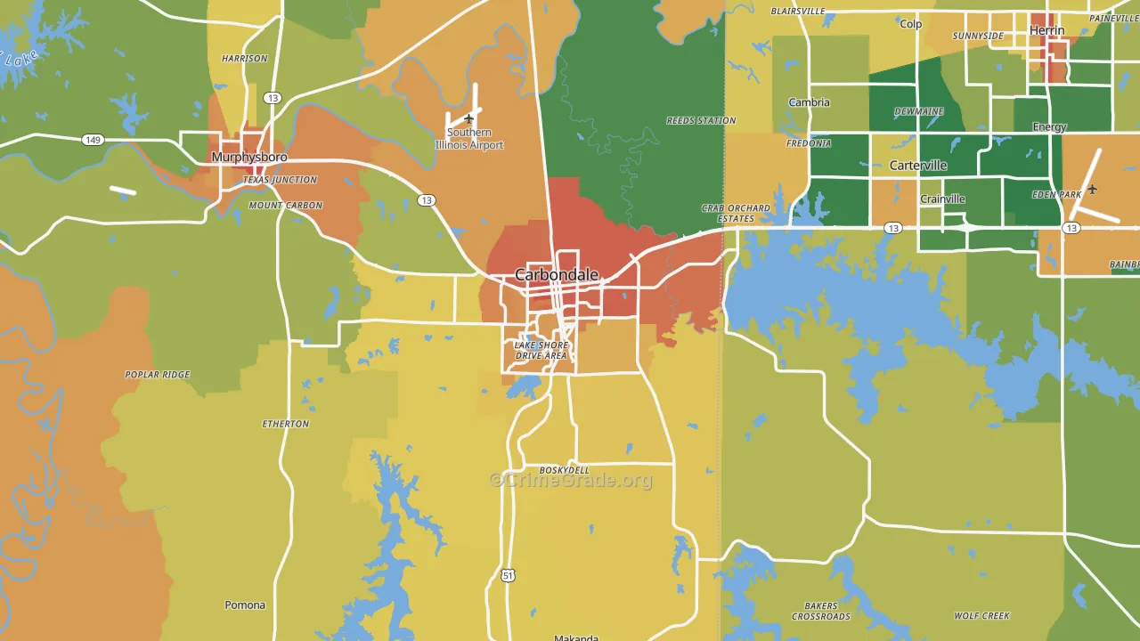Carbondale, IL Map of Vandalism Rates