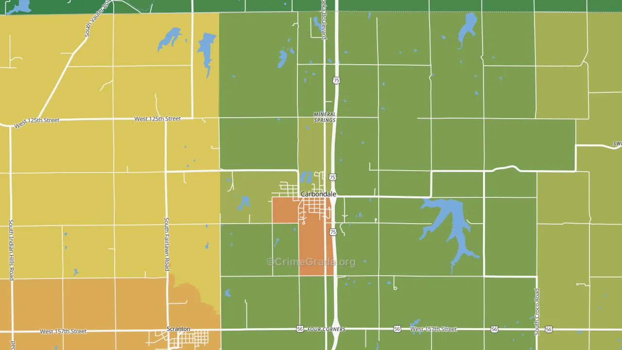 Carbondale, KS Map of Vandalism Rates