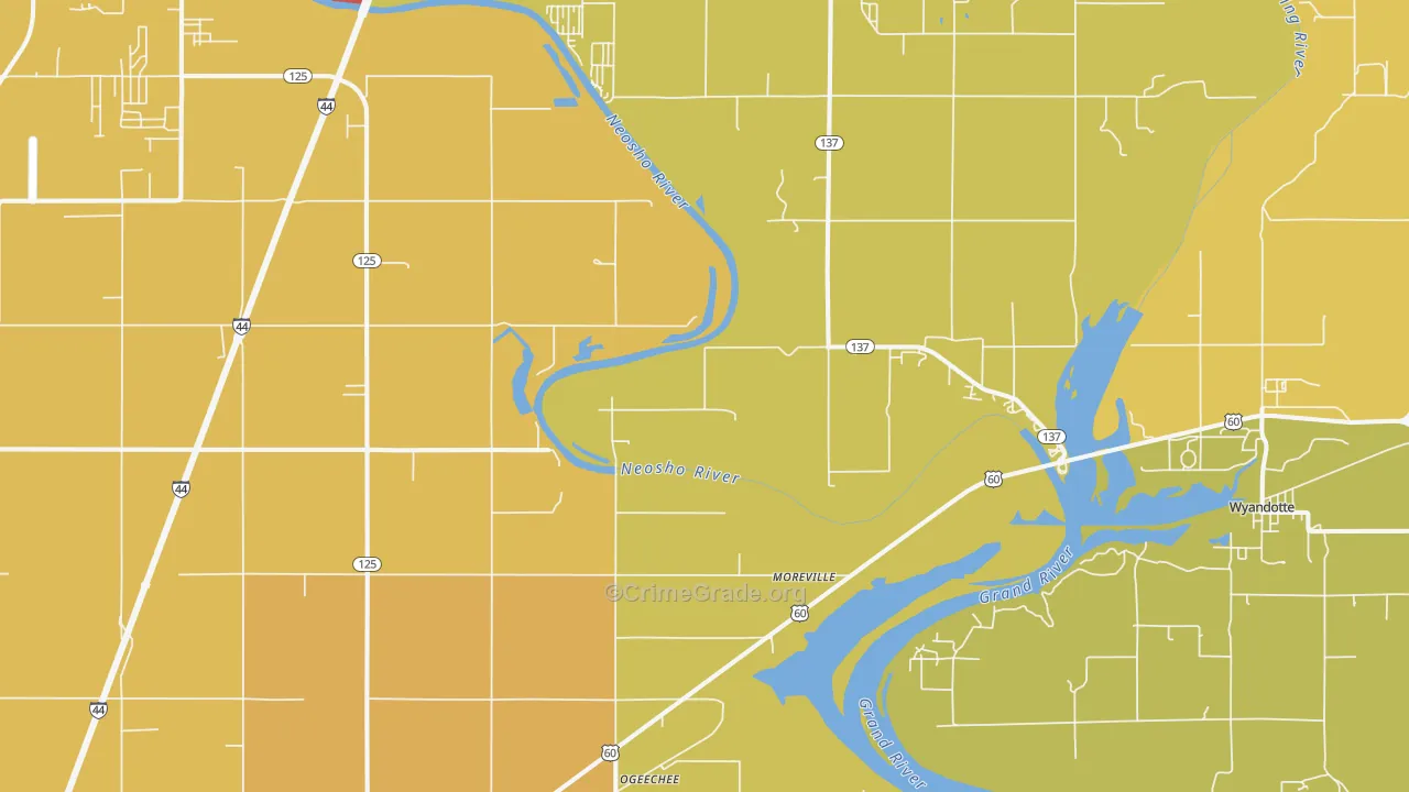 Cardin, OK Map of Vandalism Rates