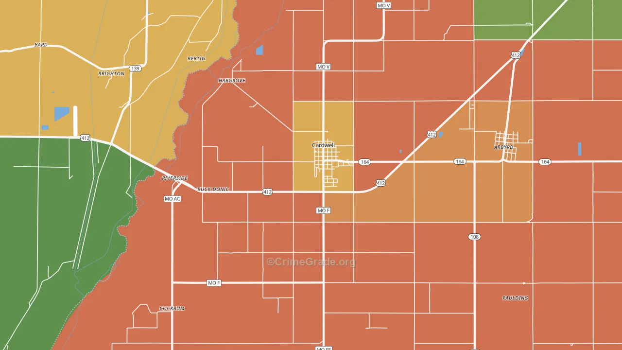 Cardwell, MO Map of Vandalism Rates