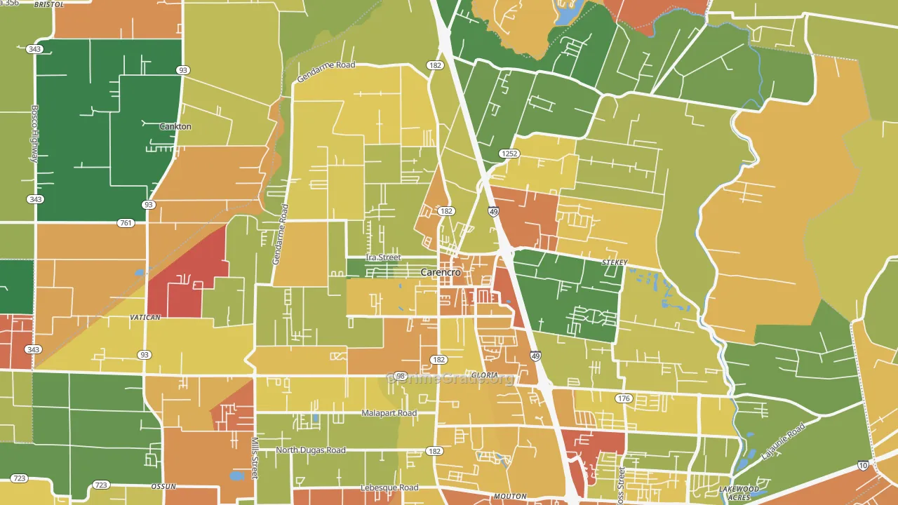Carencro, LA Map of Vandalism Rates