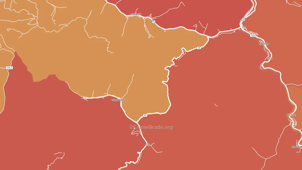 Caretta, WV Map of Vandalism Rates
