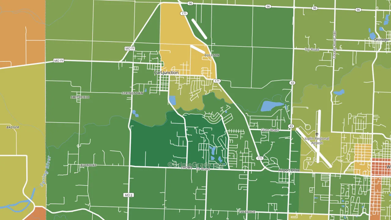 Carl Junction, MO Map of Vandalism Rates