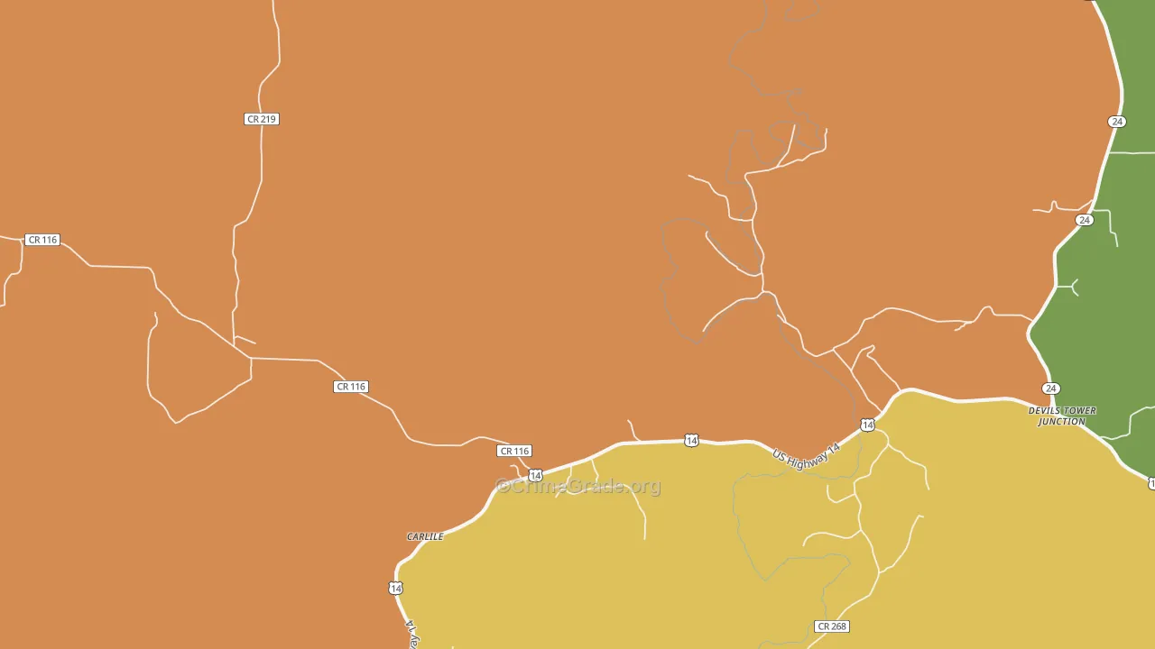 Carlile, WY Map of Vandalism Rates