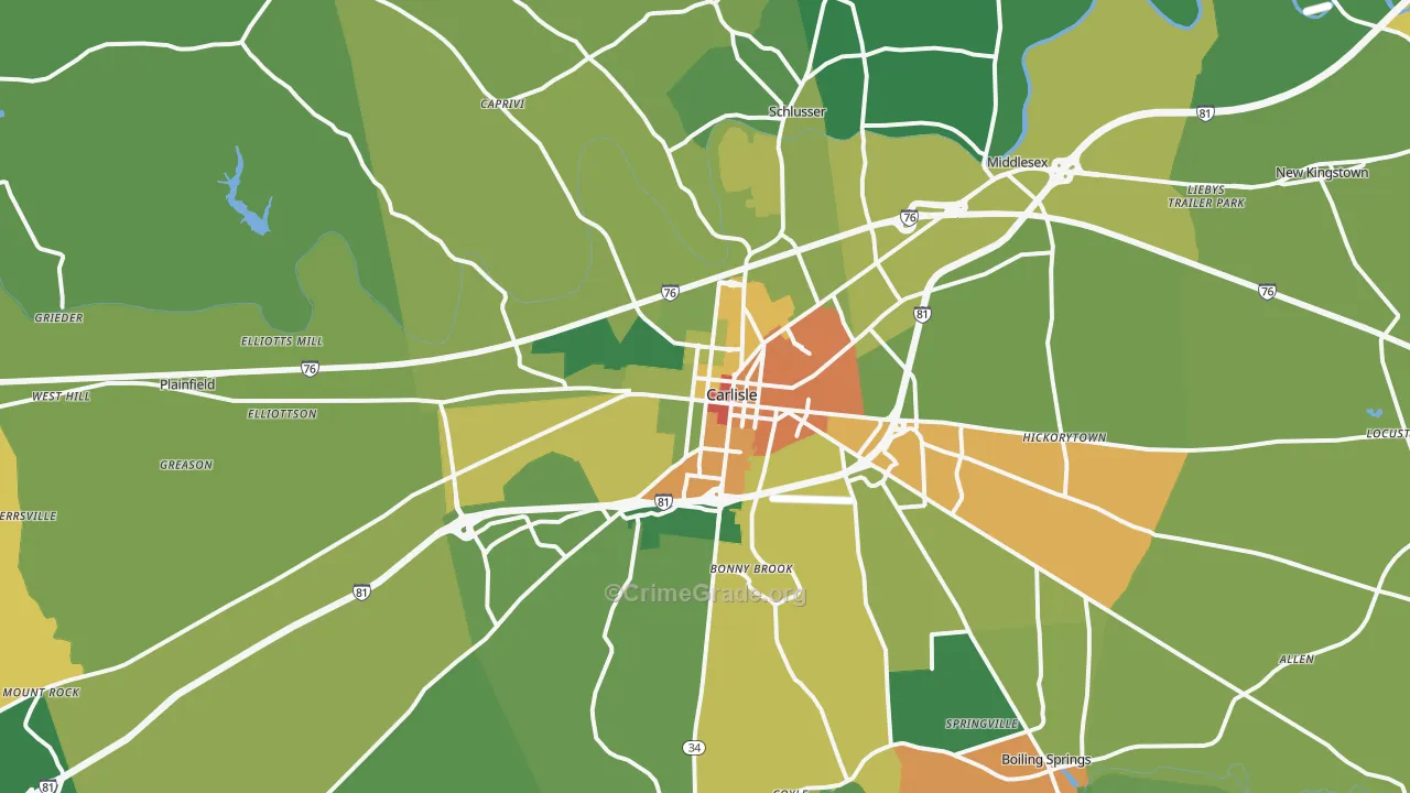 Carlisle, PA Map of Vandalism Rates