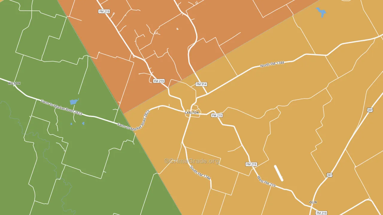 Carlton, TX Map of Vandalism Rates