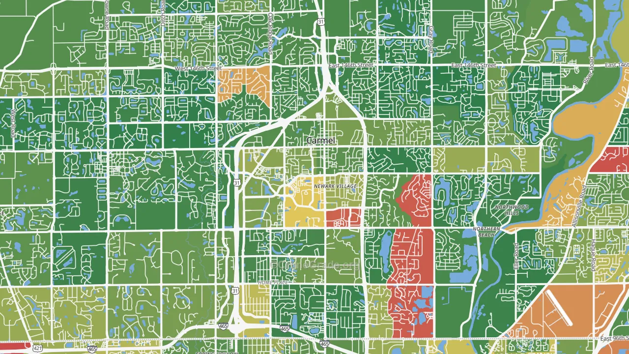 Carmel, IN Map of Vandalism Rates