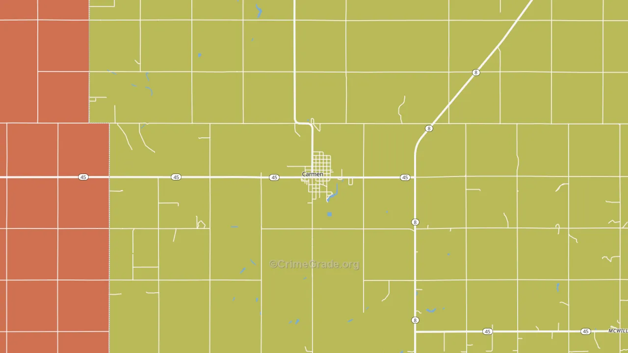 Carmen, OK Map of Vandalism Rates