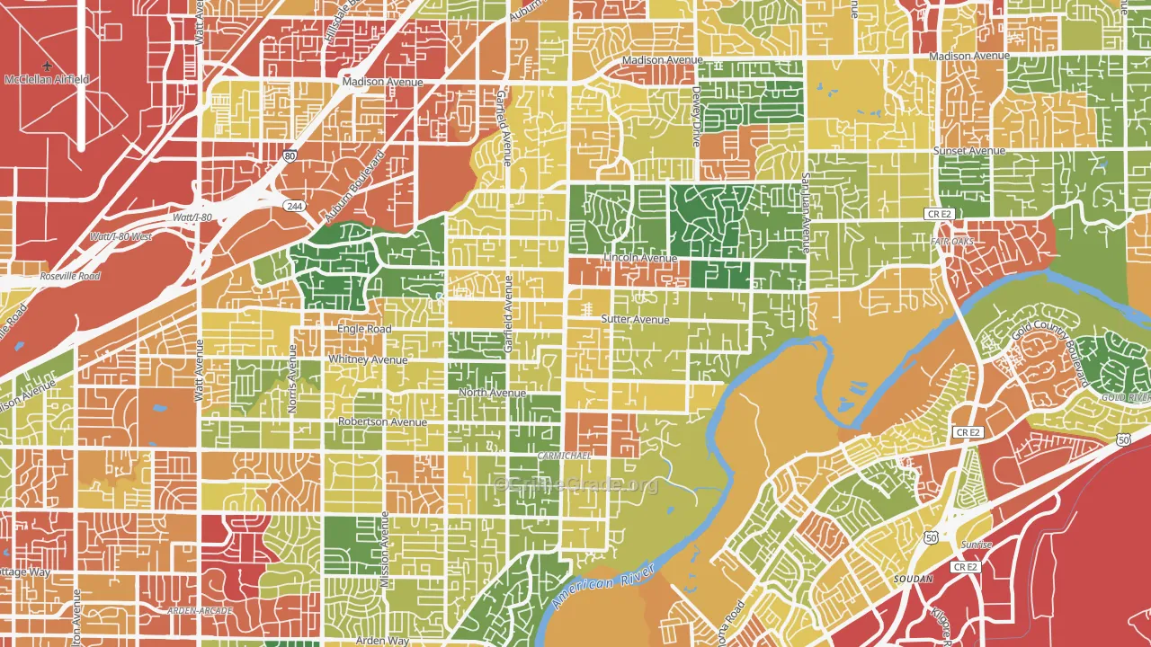 Carmichael, CA Map of Vandalism Rates