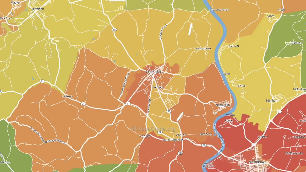 Carmichaels, PA Map of Vandalism Rates