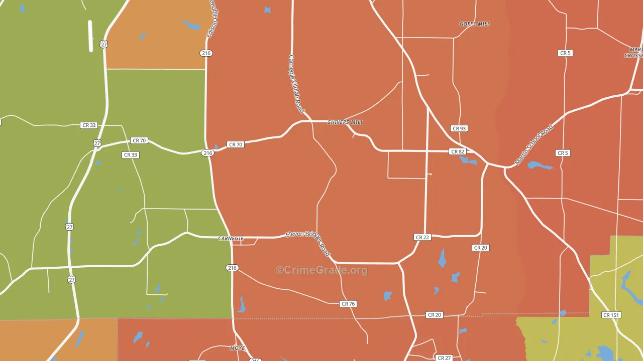 Carnegie, GA Map of Vandalism Rates