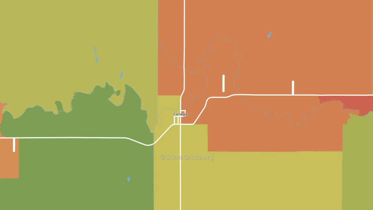 Carnegie, OK Map of Vandalism Rates
