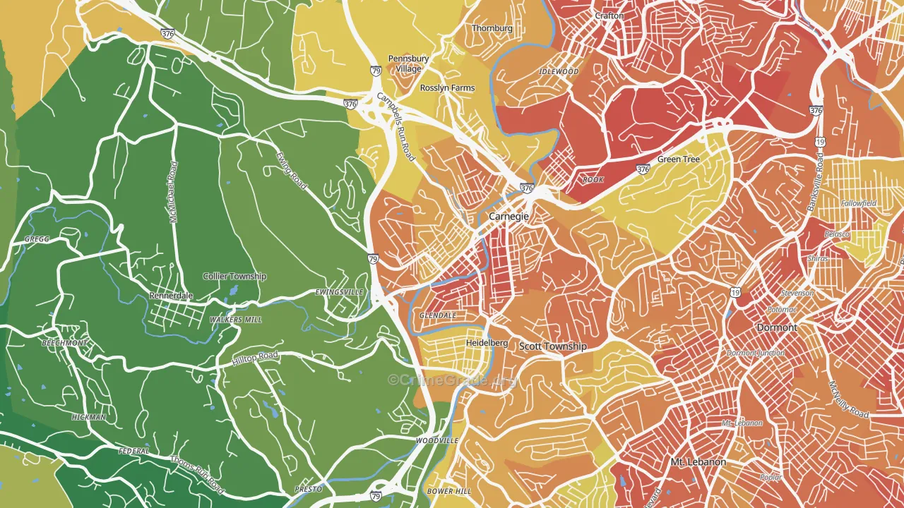 Carnegie, PA Map of Vandalism Rates