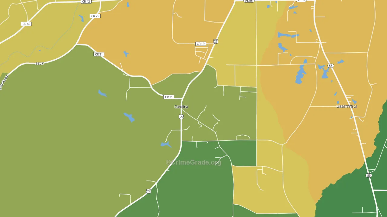 Carolina, AL Map of Vandalism Rates