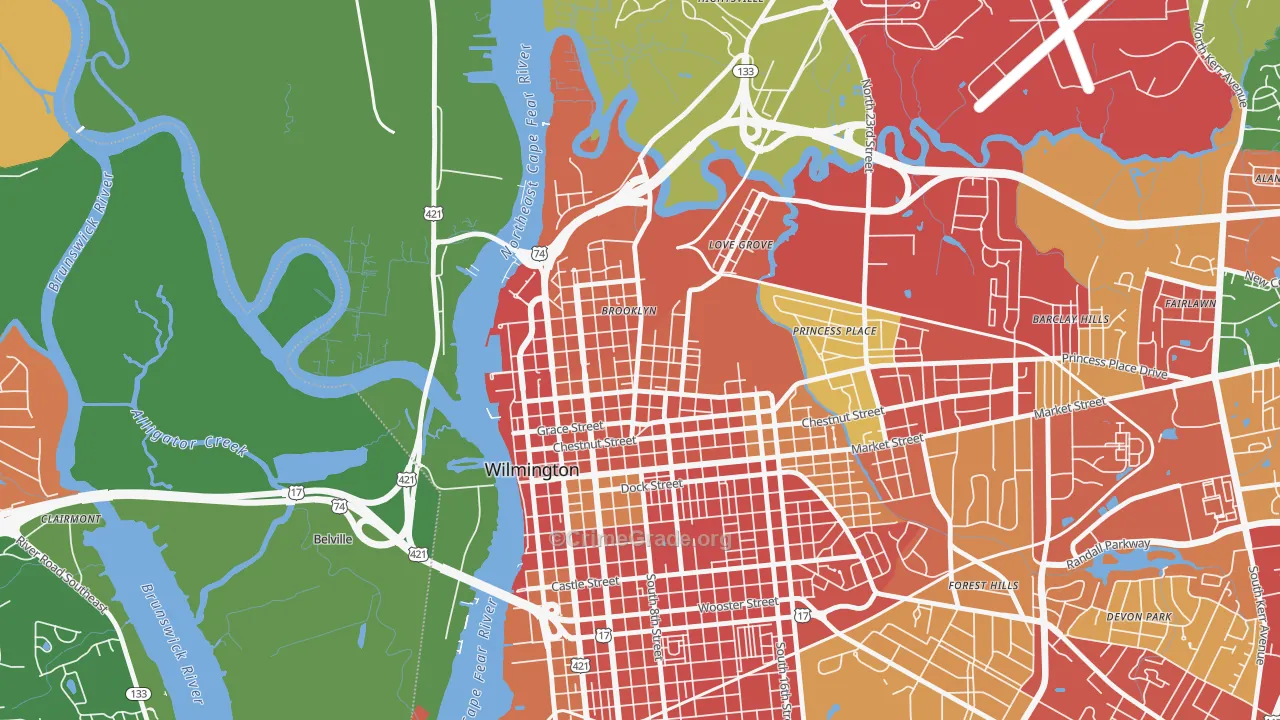 Carolina Heights, Wilmington, NC Map of Vandalism Rates