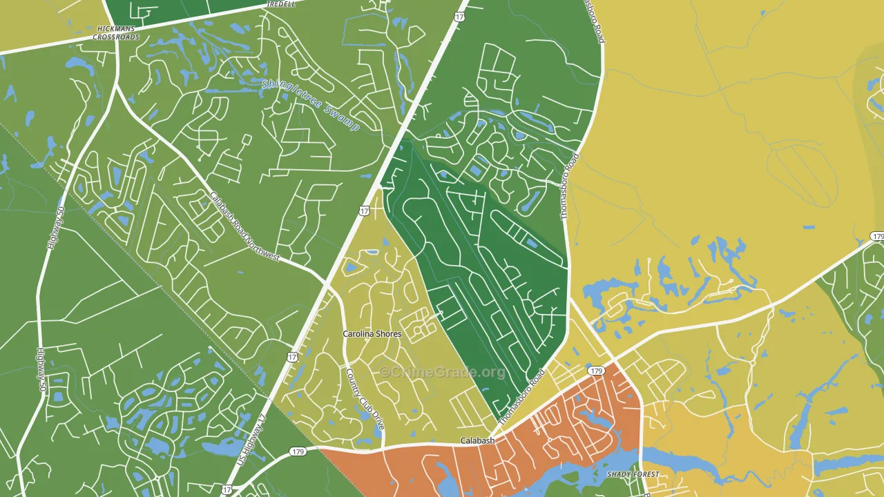 Carolina Shores, NC Map of Vandalism Rates