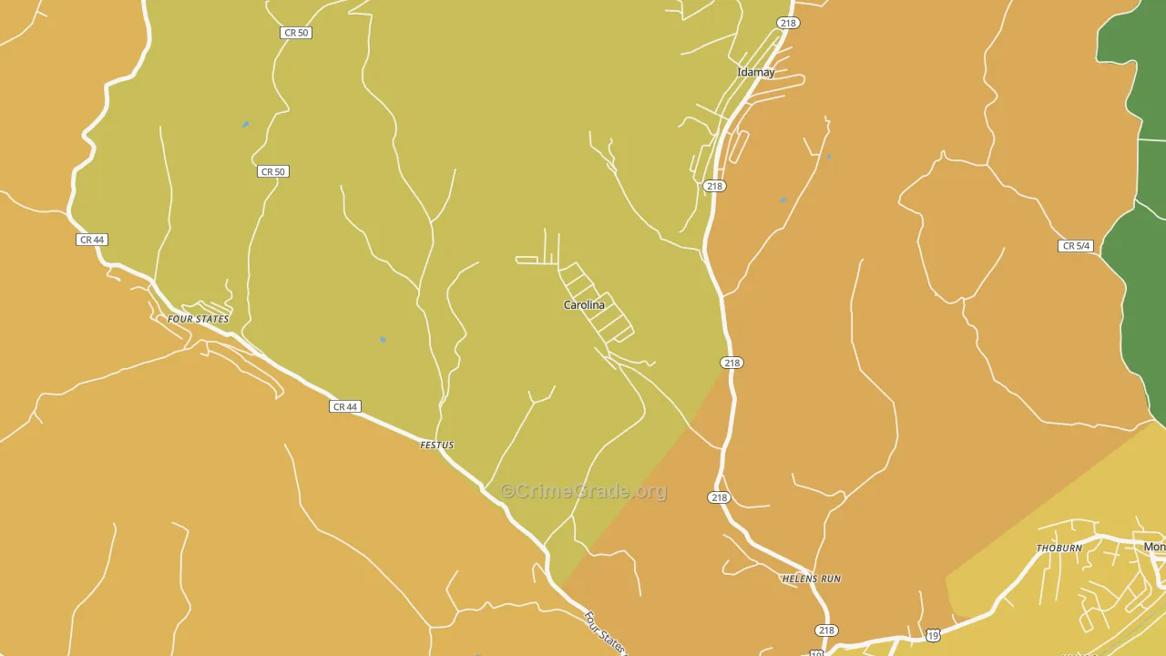 Carolina, WV Map of Vandalism Rates
