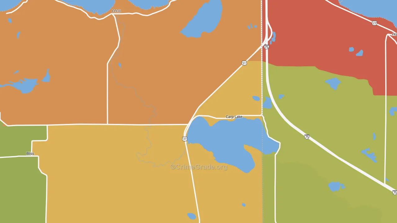 Carp Lake, MI Map of Vandalism Rates