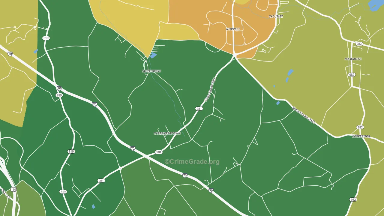 Carpentertown, PA Map of Vandalism Rates
