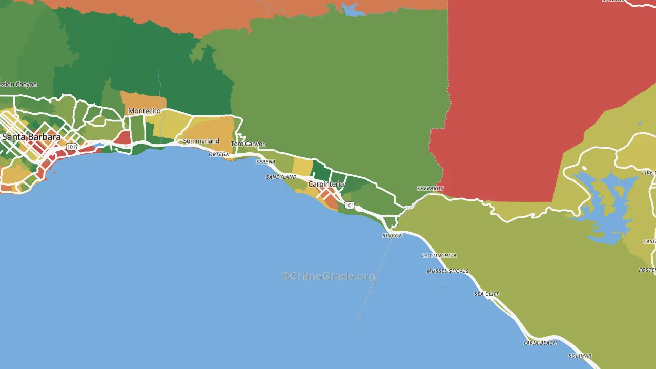 Carpinteria, CA Map of Vandalism Rates