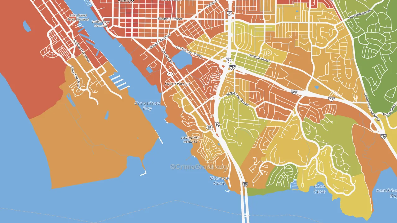 Carquinez Heights, Vallejo, CA Map of Vandalism Rates