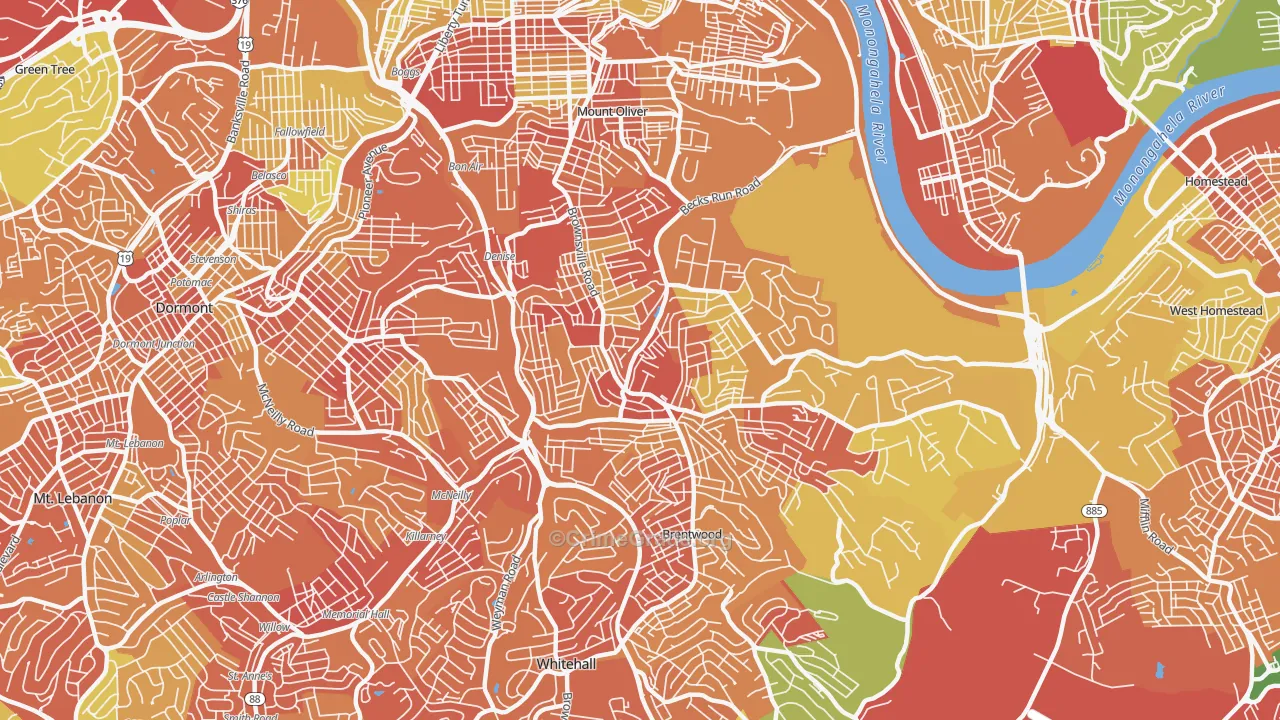 Carrick, Pittsburgh, PA Map of Vandalism Rates