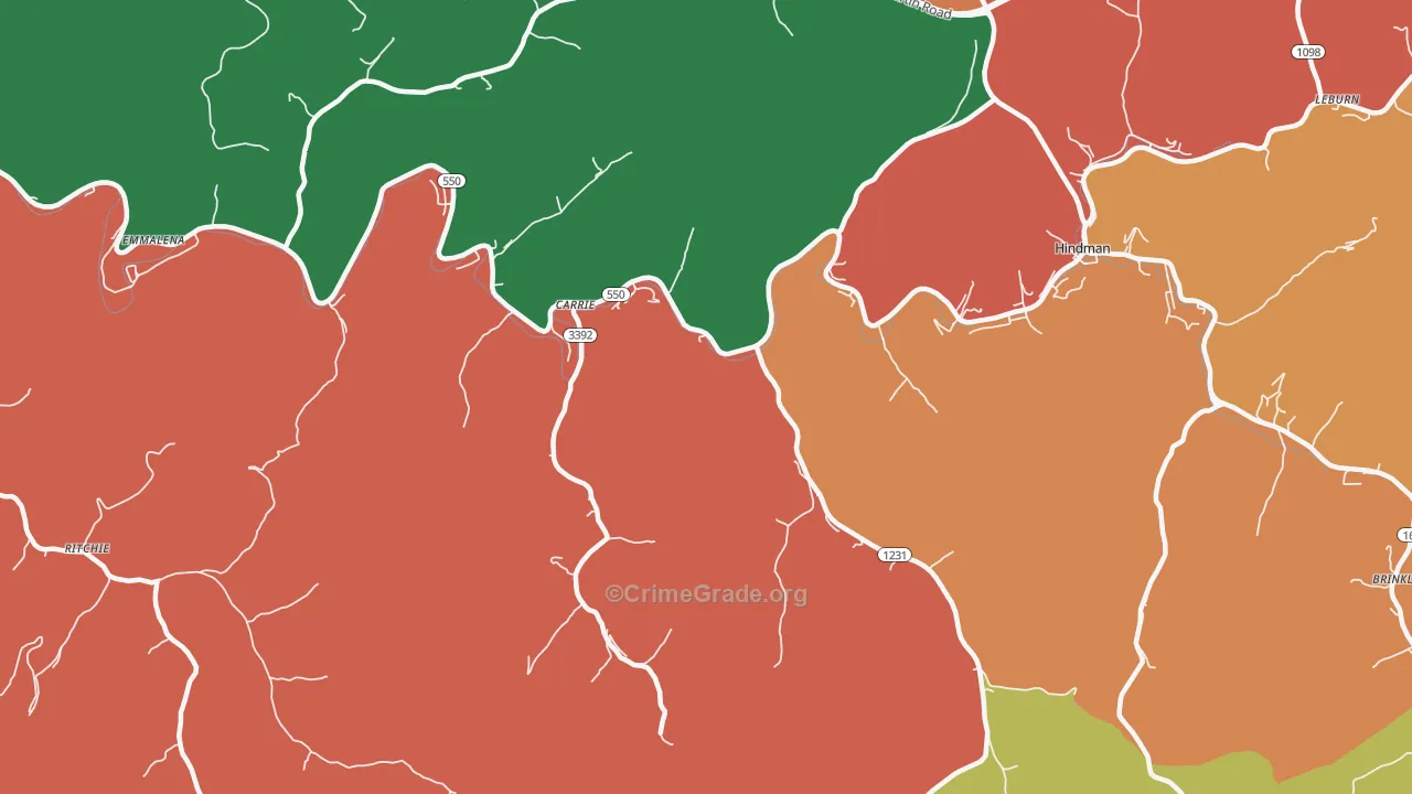 Carrie, KY Map of Vandalism Rates