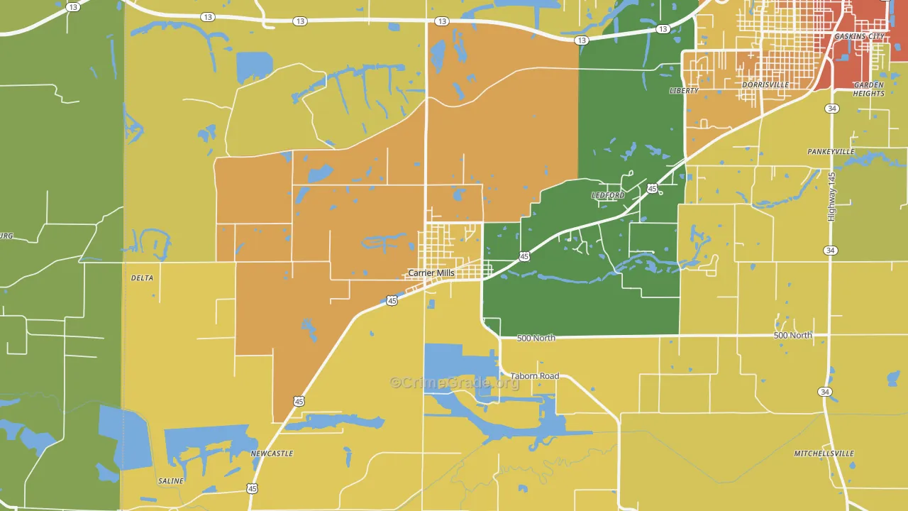 Carrier Mills, IL Map of Vandalism Rates