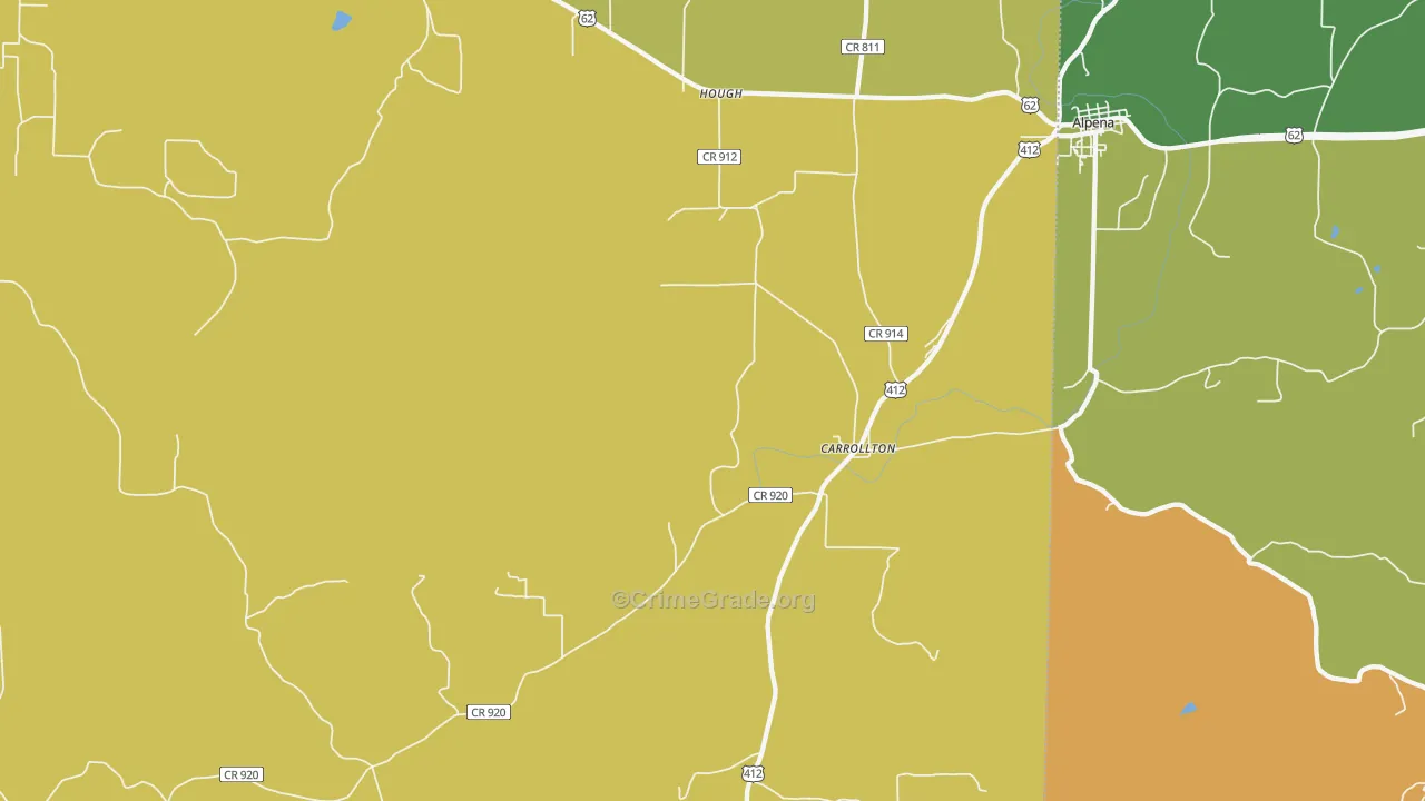Carrollton, AR Map of Vandalism Rates