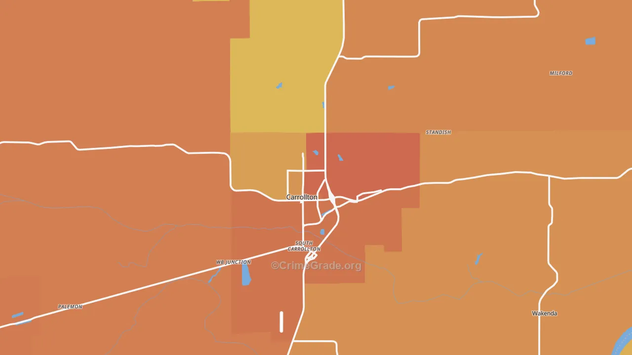 Carrollton, MO Map of Vandalism Rates